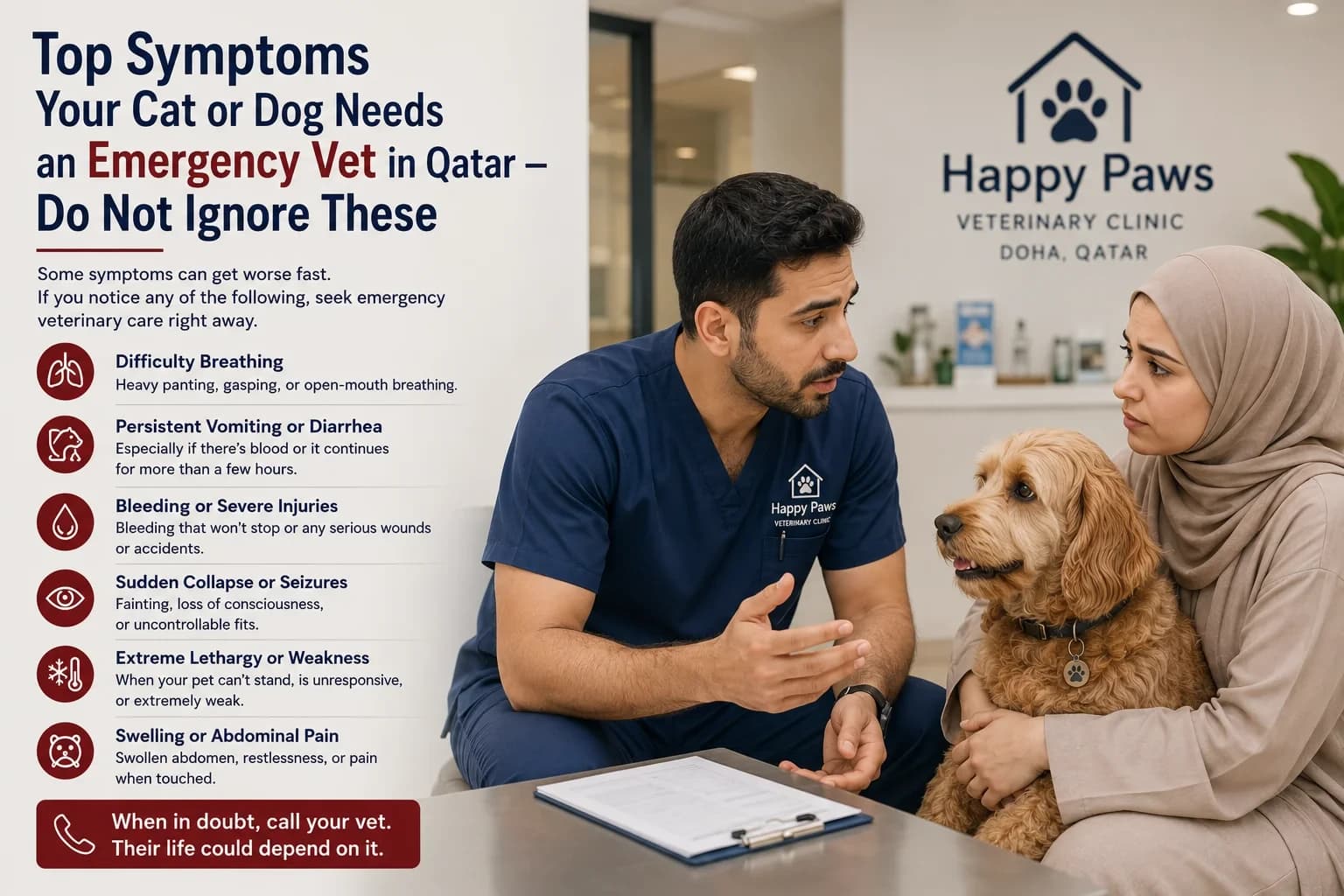 أهم أعراض تدل على حاجة قطتك أو كلبك إلى طبيب بيطري للطوارئ في قطر — لا تتجاهلها